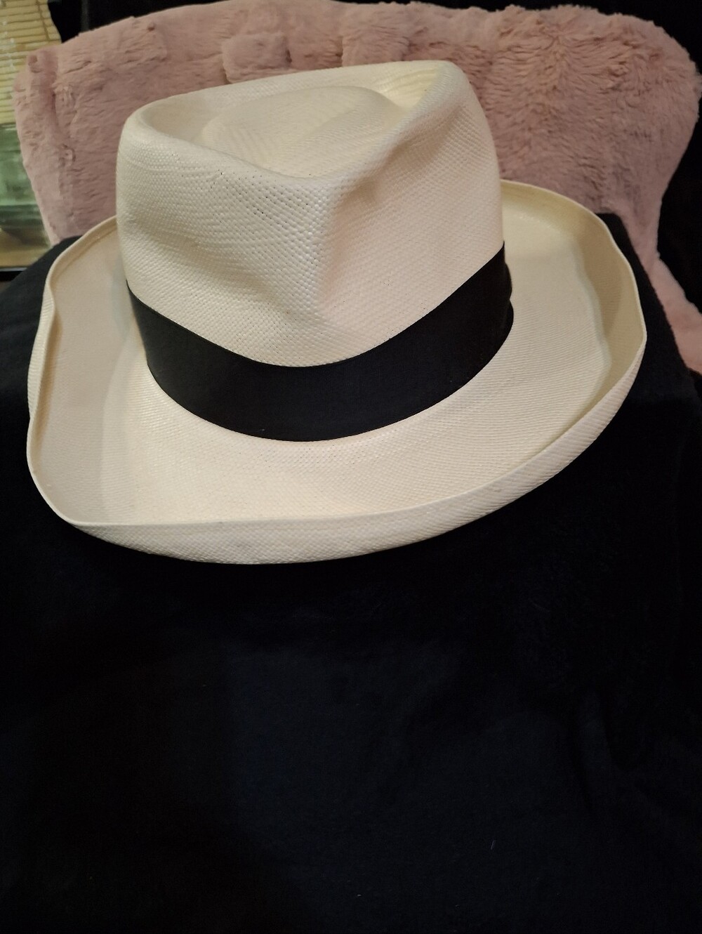 Classic White Panama-Style Fedora with Black Band